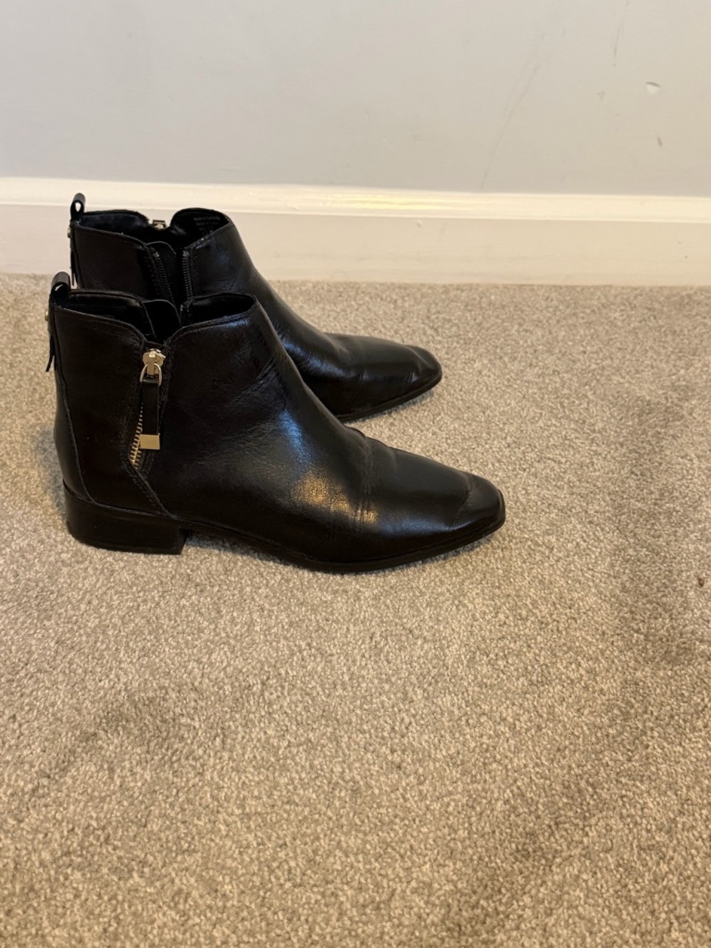 Aldo Black Leather Ankle Boots with Side Zipper